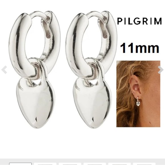 PILGRIM SOPHIA RECYCLED HEART HOOP EARRINGS - 11MM - SILVER PLATED - BRAND NEW - Picture 4 of 6